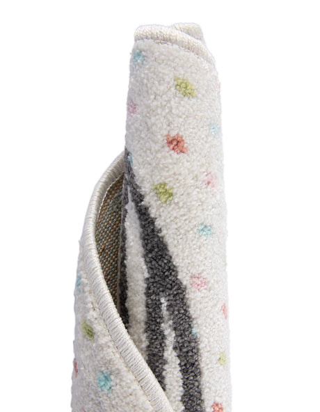 Gray 5' 3 x 5' 3 Whimsy Kids Round Area Rug for Baby Nursery, Toddler Playroom, Bedrooms