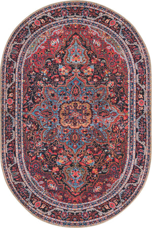 Burgundy 4' 1 x 6' 1 Timeless Washable Oval Rug