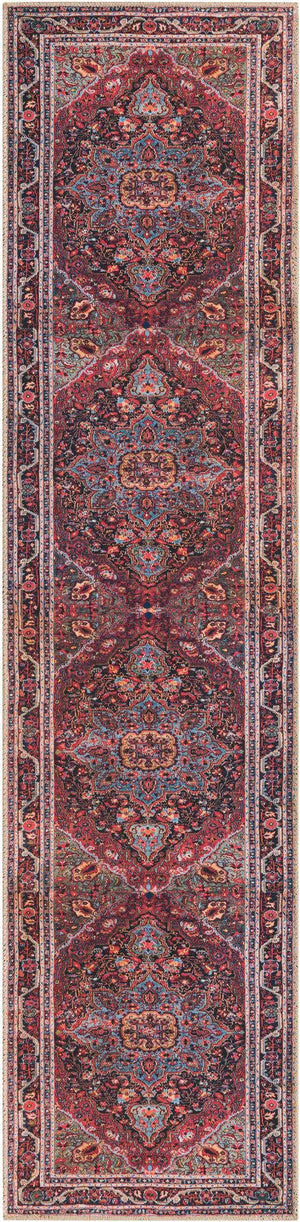 Washable Burgundy 2' x 8' Timeless Runner Area Rug Easy to Clean Stain Resistant & Durable Traditional Classic Vintage Design Carpet for Sale at Rug Engine