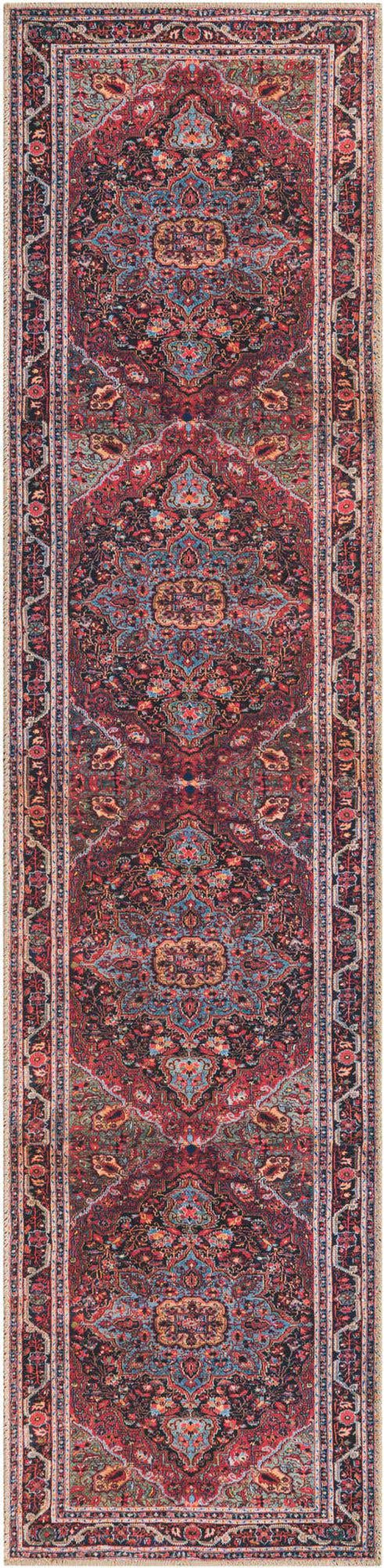 Washable Burgundy 2' x 8' Timeless Runner Area Rug Easy to Clean Stain Resistant & Durable Traditional Classic Vintage Design Carpet for Sale at Rug Engine