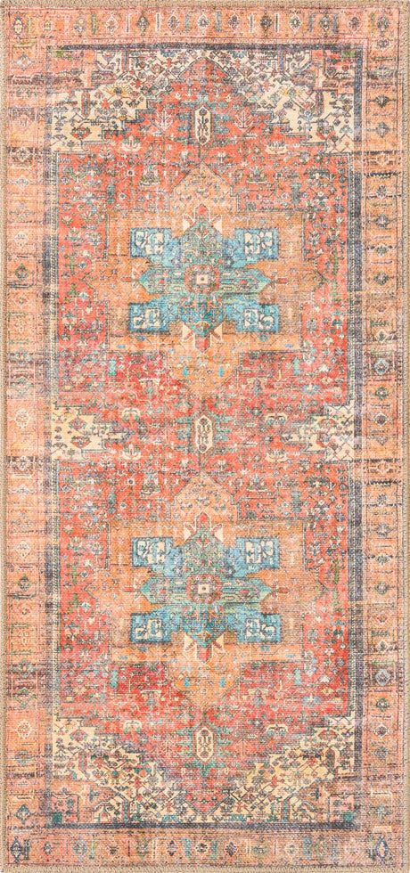 Washable Rust Red 2' x 4' 1 Timeless Runner Area Rug Easy to Clean Stain Resistant & Durable Traditional Classic Vintage Design Carpet for Sale at Rug Engine