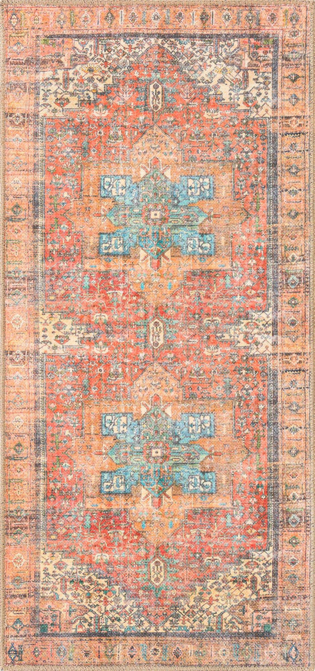 Washable Rust Red 2' x 4' 1 Timeless Runner Area Rug Easy to Clean Stain Resistant & Durable Traditional Classic Vintage Design Carpet for Sale at Rug Engine