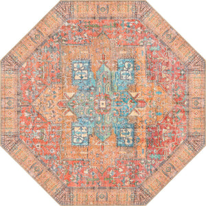 Washable Rust Red 5' 1 x 5' 1 Timeless Octagon Area Rug Easy to Clean Stain Resistant & Durable Traditional Classic Vintage Design Carpet for Sale at Rug Engine