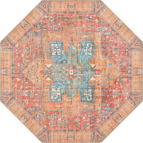 Washable Rust Red 5' 1 x 5' 1 Timeless Octagon Area Rug Easy to Clean Stain Resistant & Durable Traditional Classic Vintage Design Carpet for Sale at Rug Engine