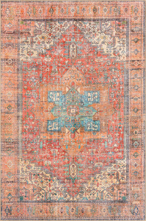 Washable Rust Red 6' 1 x 9' Timeless Rectangle Area Rug Easy to Clean Stain Resistant & Durable Traditional Classic Vintage Design Carpet for Sale at Rug Engine