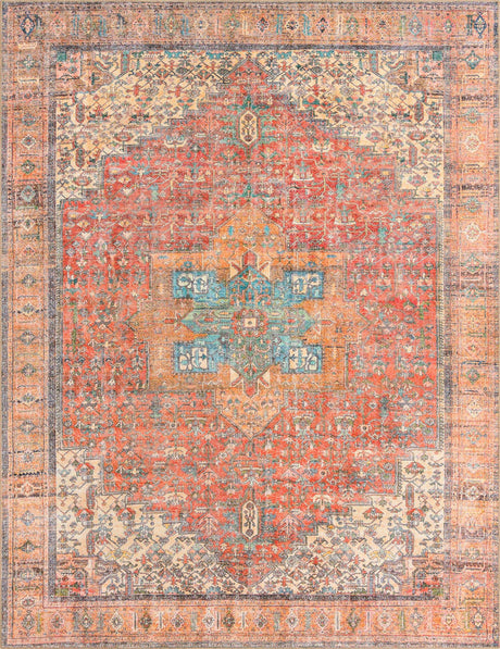 Washable Rust Red 7' 10 x 10' Timeless Rectangle Area Rug Easy to Clean Stain Resistant & Durable Traditional Classic Vintage Design Carpet for Sale at Rug Engine