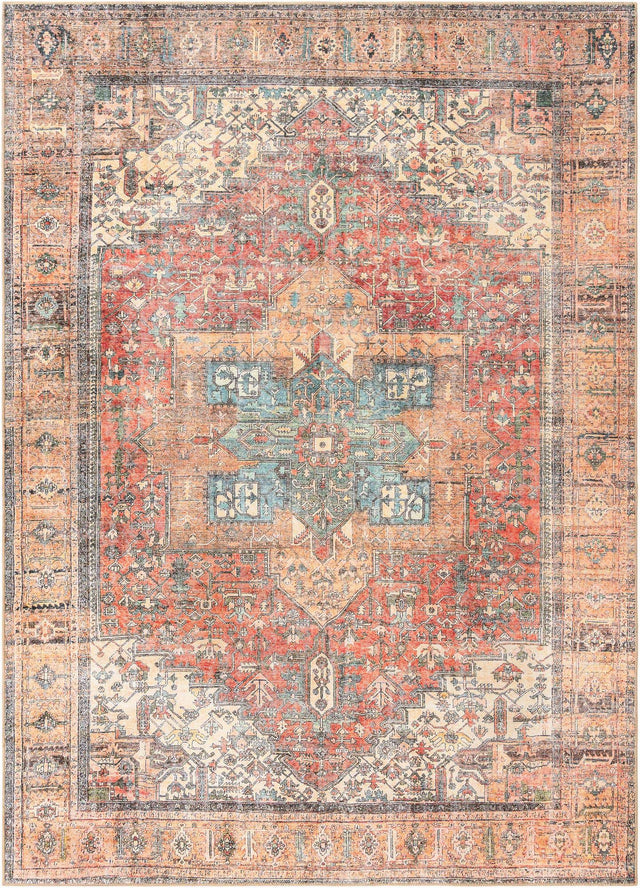 Washable Rust Red 7' 10 x 11' Timeless Rectangle Area Rug Easy to Clean Stain Resistant & Durable Traditional Classic Vintage Design Carpet for Sale at Rug Engine