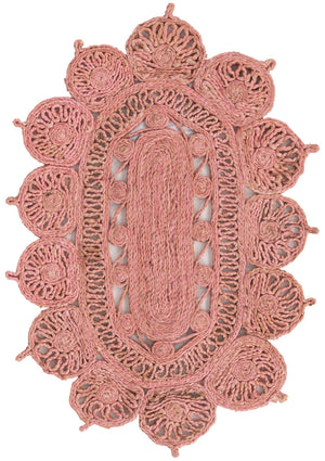Pink 2' x 3' 1 Braided Jute Oval Area Rug 100% Jute Hand Braided Natural Eco-Friendly Boho Style Carpet for Living Rooms Dining Office Space Dorms for Sale at Rug Engine