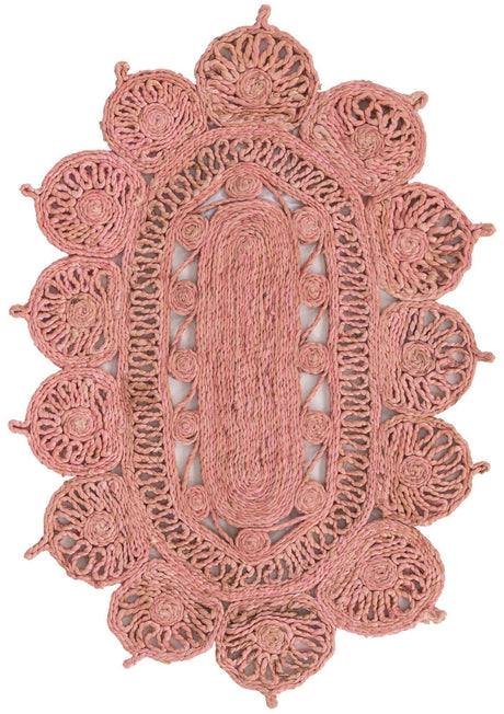 Pink 2' x 3' 1 Braided Jute Oval Rug