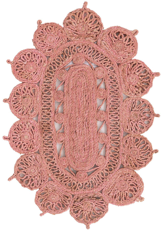 Pink 2' x 3' 1 Braided Jute Oval Area Rug 100% Jute Hand Braided Natural Eco-Friendly Boho Style Carpet for Living Rooms Dining Office Space Dorms for Sale at Rug Engine