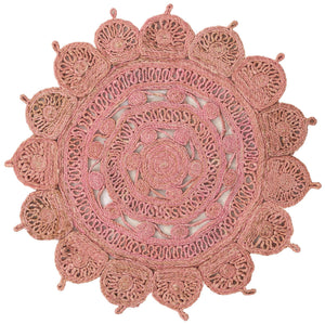 Pink 3' 1 x 3' 1 Braided Jute Round Rug