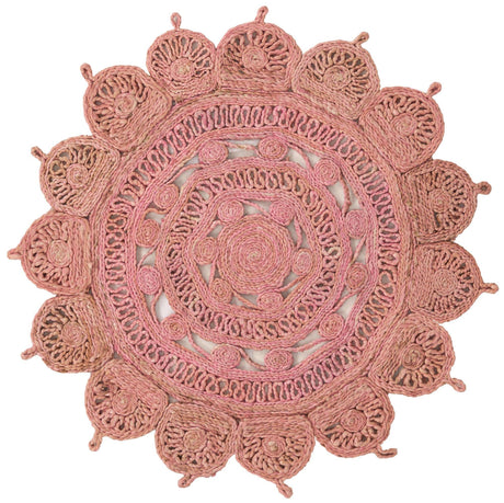 Pink 3' 1 x 3' 1 Braided Jute Round Rug