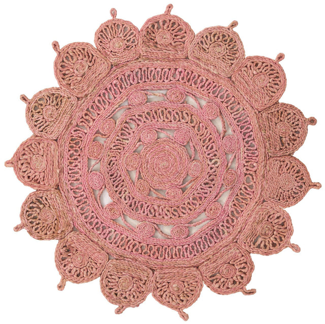 Pink 3' 1 x 3' 1 Braided Jute Round Rug
