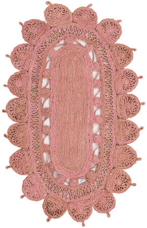 Pink 3' 1 x 5' 1 Braided Jute Oval Rug