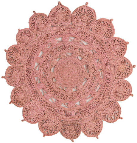 Pink 4' 1 x 4' 1 Braided Jute Round Rug