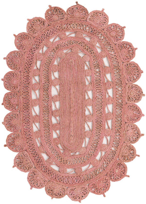 Pink 4' 1 x 6' 1 Braided Jute Oval Rug