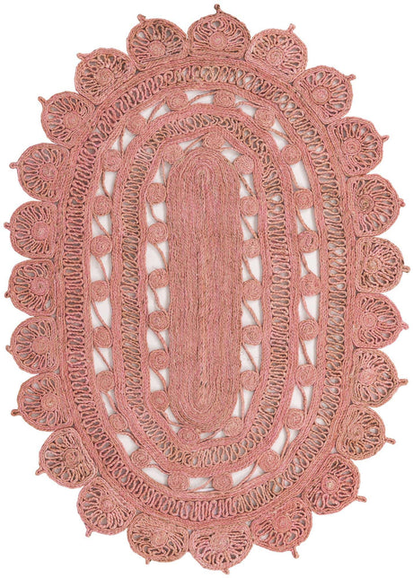 Pink 4' 1 x 6' 1 Braided Jute Oval Rug