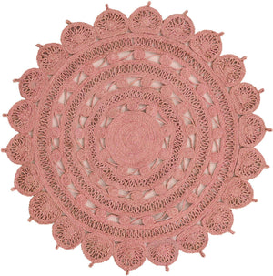 Pink 5' 1 x 5' 1 Braided Jute Round Rug