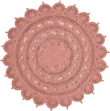 Pink 5' 1 x 5' 1 Braided Jute Round Rug