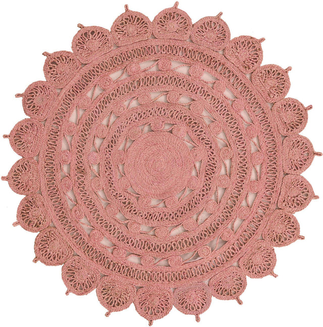 Pink 5' 1 x 5' 1 Braided Jute Round Rug