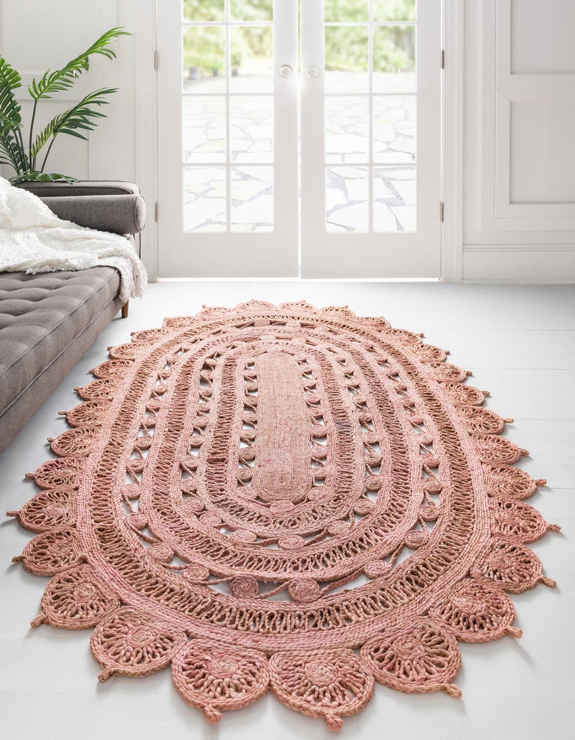 Pink 3' 1 x 5' 1 Braided Jute Oval Area Rug 100% Jute Hand Braided Natural Eco-Friendly Boho Style Carpet for Living Rooms Dining Office Space Dorms for Sale at Rug Engine