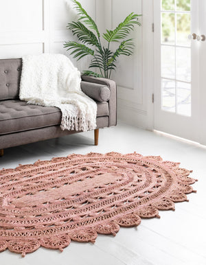 Pink 8' x 10' Braided Jute Oval Rug