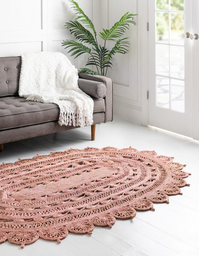 Pink 8' x 10' Braided Jute Oval Rug