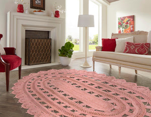 Pink 8' x 10' Braided Jute Oval Rug