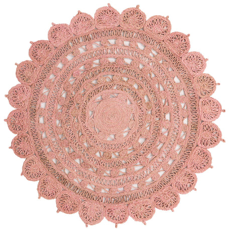 Pink 6' 1 x 6' 1 Braided Jute Round Rug