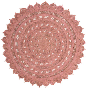 Pink 8' x 8' Braided Jute Round Rug