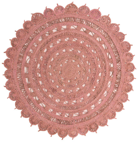 Pink 8' x 8' Braided Jute Round Rug