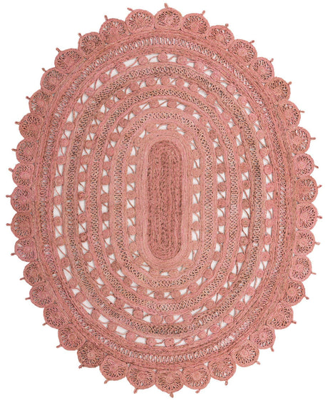 Pink 8' x 10' Braided Jute Oval Rug