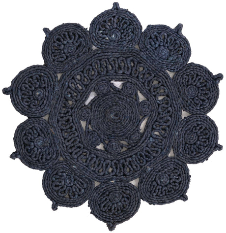 Navy Blue 2' x 2' Braided Jute Round Rug