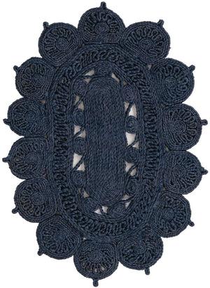 Navy Blue 2' x 3' 1 Braided Jute Oval Rug