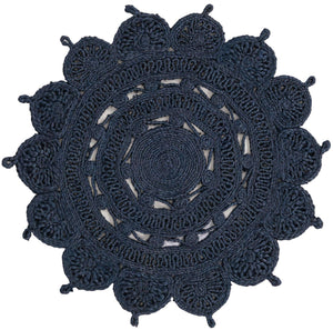 Navy Blue 3' 1 x 3' 1 Braided Jute Round Rug