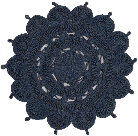 Navy Blue 3' 1 x 3' 1 Braided Jute Round Rug