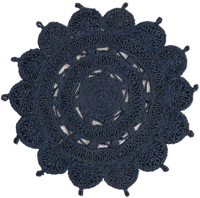 Navy Blue 3' 1 x 3' 1 Braided Jute Round Rug