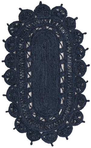 Navy Blue 3' 1 x 5' 1 Braided Jute Oval Rug