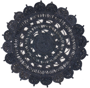 Navy Blue 4' 1 x 4' 1 Braided Jute Round Rug