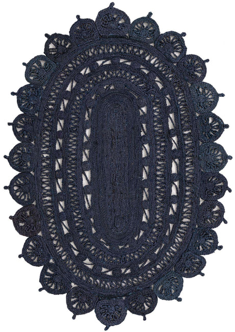 Navy Blue 4' 1 x 6' 1 Braided Jute Oval Rug