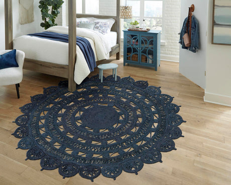 Navy Blue 5' 1 x 5' 1 Braided Jute Round Area Rug 100% Jute Hand Braided Natural Eco-Friendly Boho Style Carpet for Living Rooms Dining Office Space Dorms for Sale at Rug Engine