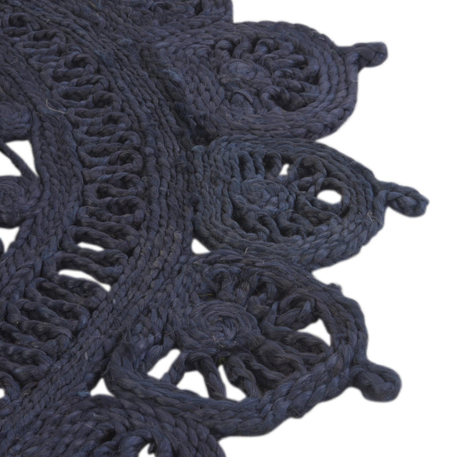 Navy Blue 8' x 8' Braided Jute Round Rug