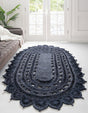 Navy Blue 4' 1 x 6' 1 Braided Jute Oval Rug