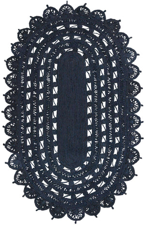 Navy Blue 5' 1 x 8' Braided Jute Oval Rug