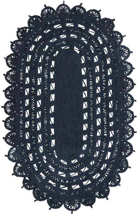 Navy Blue 5' 1 x 8' Braided Jute Oval Rug
