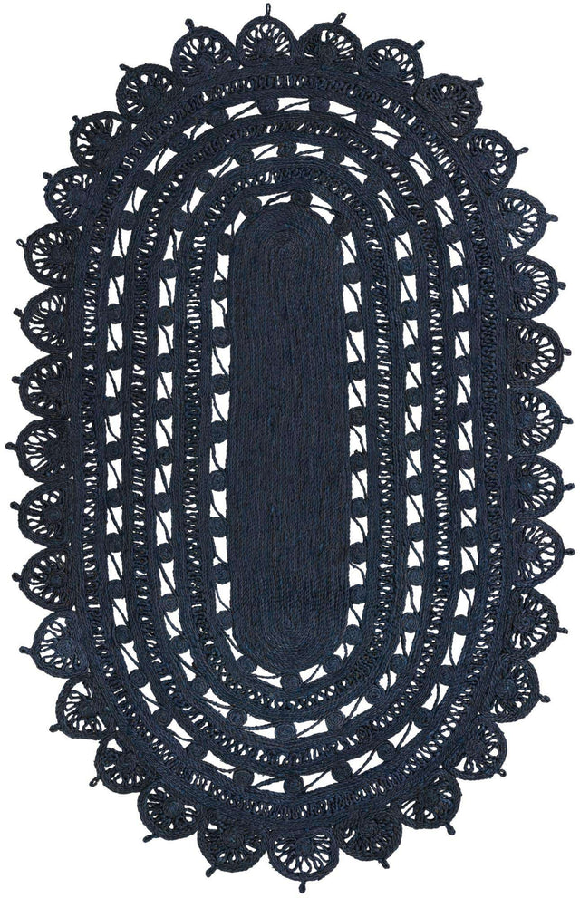 Navy Blue 5' 1 x 8' Braided Jute Oval Rug