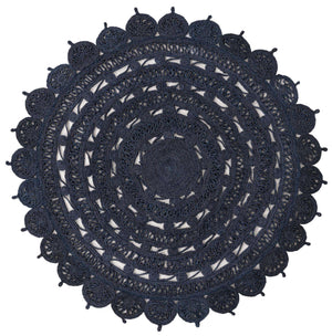 Navy Blue 6' 1 x 6' 1 Braided Jute Round Rug