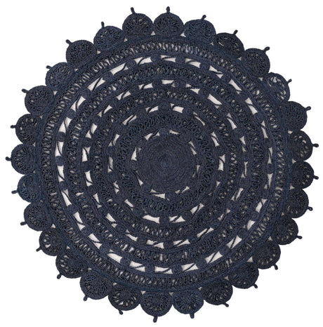 Navy Blue 6' 1 x 6' 1 Braided Jute Round Rug