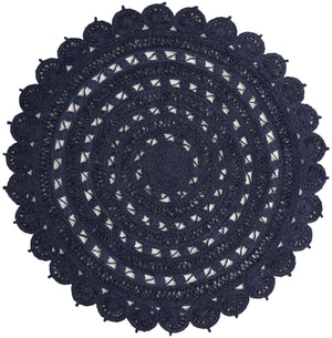 Navy Blue 8' x 8' Braided Jute Round Rug