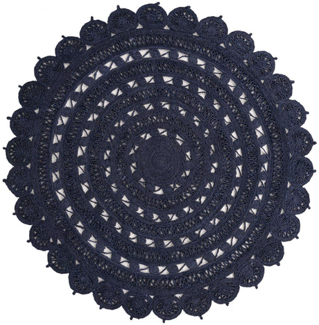 Navy Blue 8' x 8' Braided Jute Round Rug